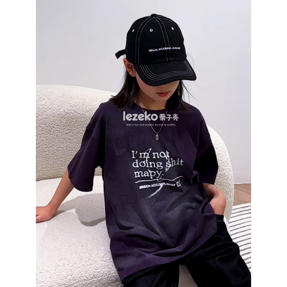Meninos meninas camiseta de manga curta verão versão coreana crianças estilo verão puro algodão impresso topos médio gra