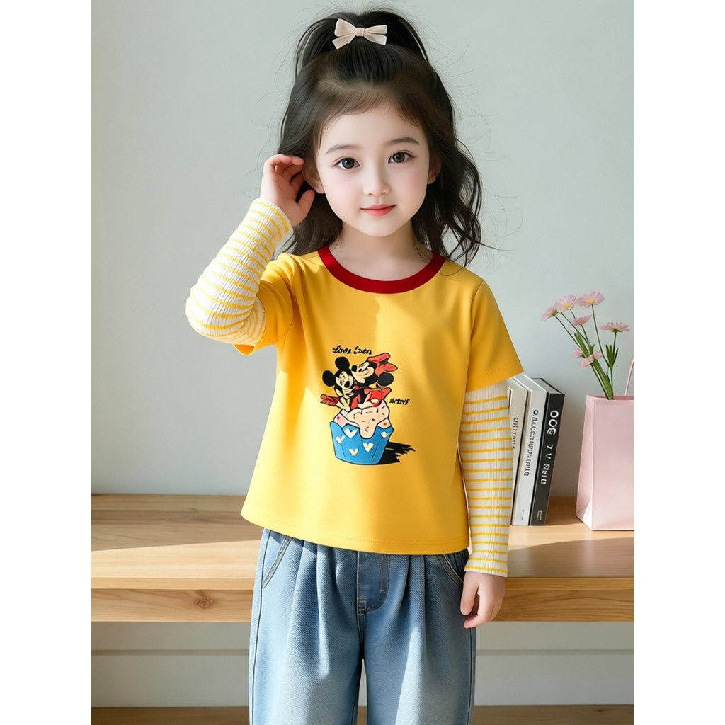 Meninas camiseta primavera outono 2026 novo estilo crianças estilo ocidental de manga comprida roupas de outono bebê men