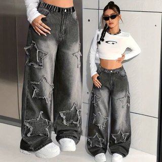Calças jeans femininas de primavera/outono, modelo novo, para crianças e adolescentes, calças retas folgadas e casuais, 