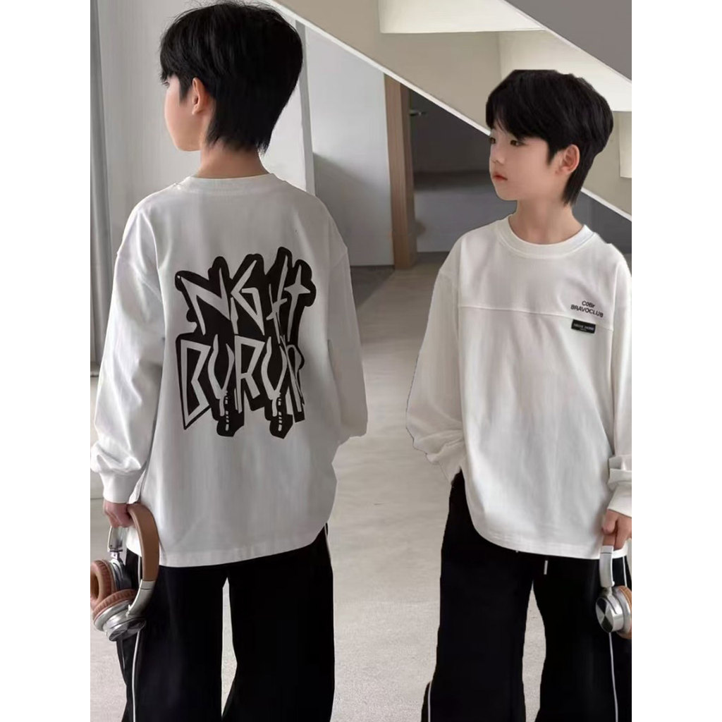 Crianças outono impresso moda topos meninos meninas de manga comprida novo estilo puro algodão camisetas versão coreana 