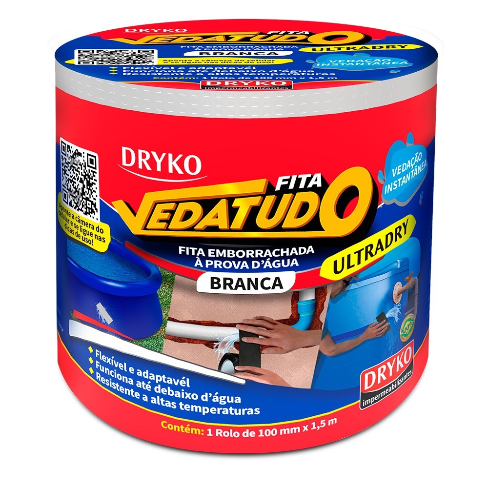 Fita adesiva reparadora para uso geral 100 mm x 1,5 m - Vedatudo Ultradry