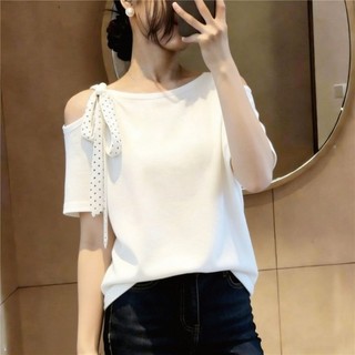 2026 verão estilo moderno temperamento elegante mais magro olhar de manga curta camiseta feminina nicho Design inclinado