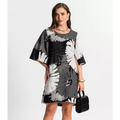 Vestido Curto Estampado Endless Cinza