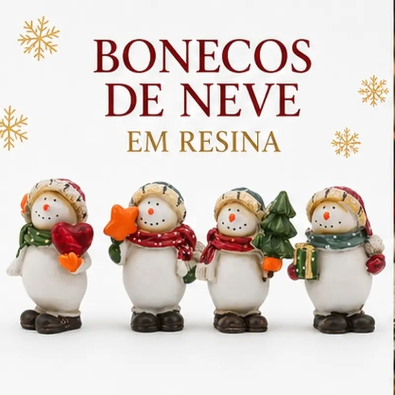 Kit Enfeite de Natal Boneco de Neve Decorativo em Resina com 4 Modelos Sortidos OIH-9301