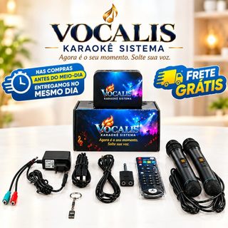 Karaoke Vocalis Oficial Karaokê Profissional + 2 Microfones, Pontuação, Fila e Catálogo no Celular Modo Duelo