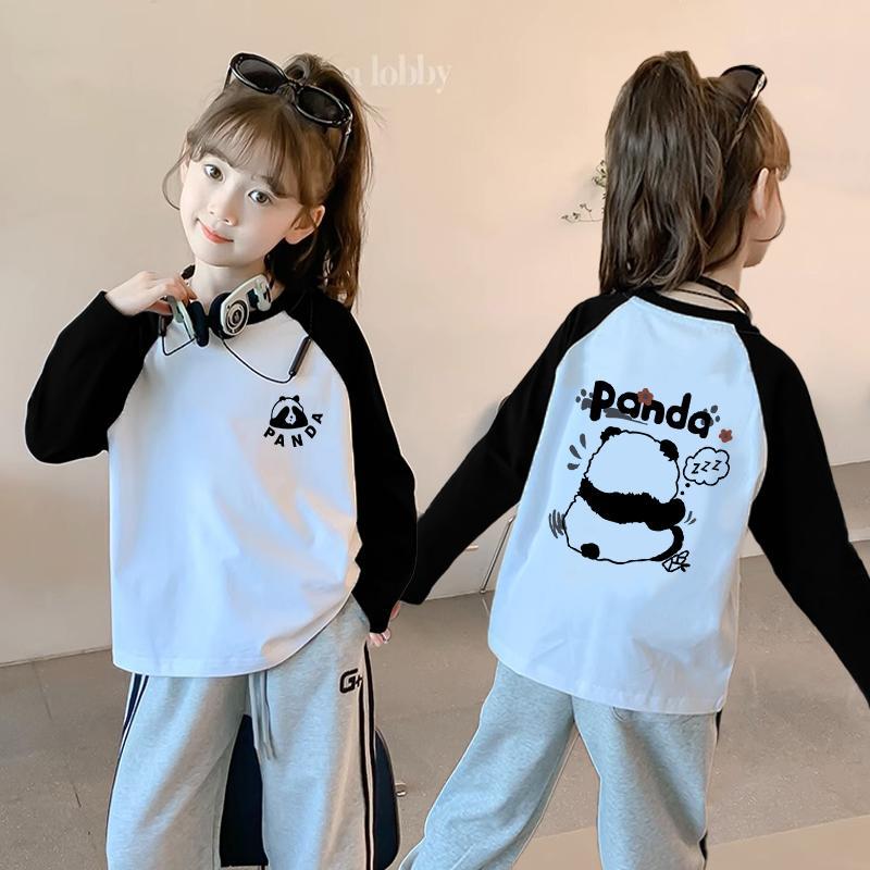 Algodão puro crianças Raglan camiseta de manga comprida estilo ocidental topo versão coreana primavera outono em torno d