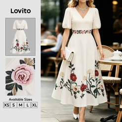 Lovito Padrão de Vestido Boho com Zíper Vestido Primavera/verão para mulheres DRB38BR050