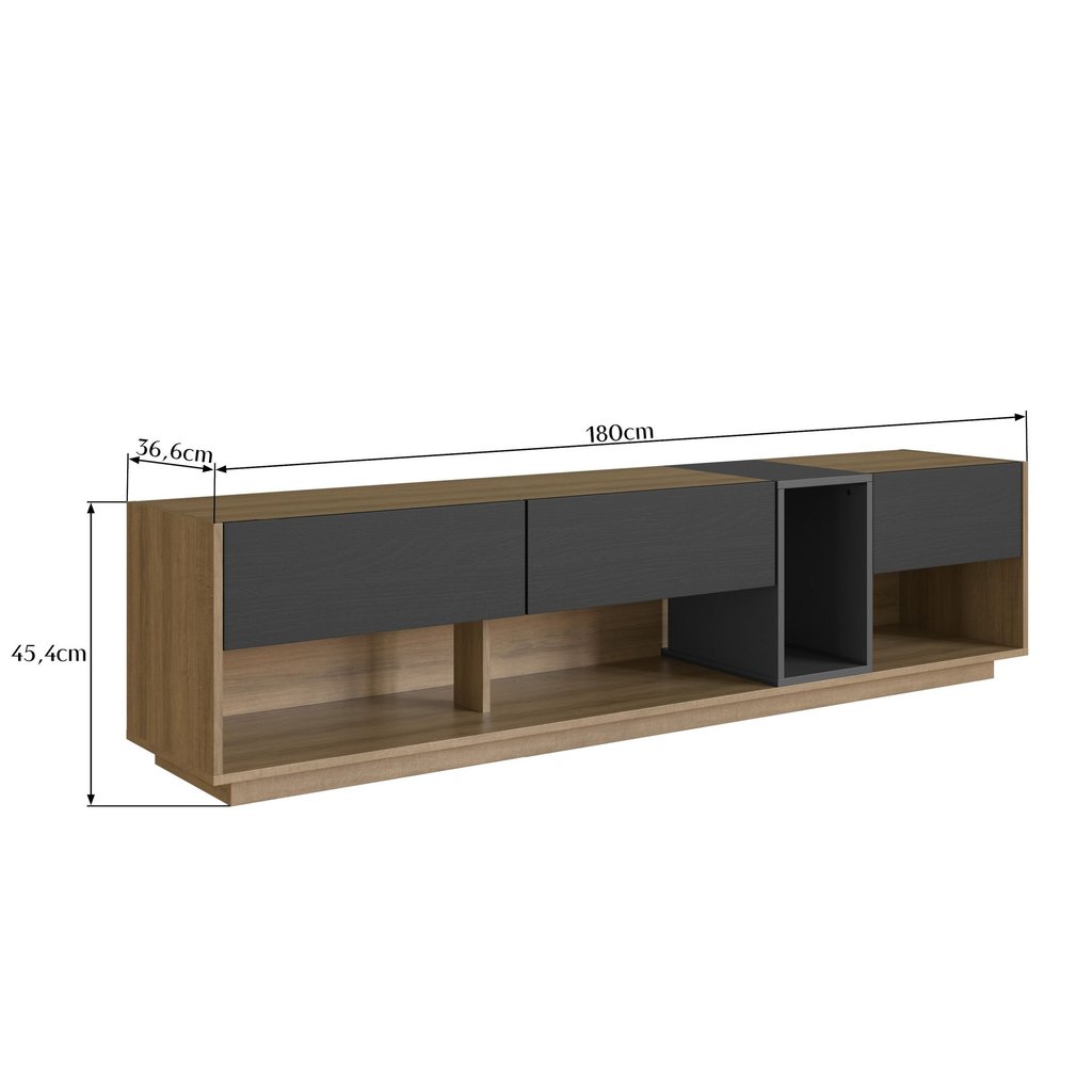 Rack para TV até 65 Polegadas com LED 180cm 3 Gavetas e 1 Nicho RA8001 Marrom Mel/Grafite · foto 2