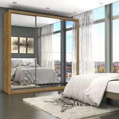 Guarda-Roupa Casal 4 Espelhos 3 Portas de Correr 4 Gavetas Max Premium Espresso Móveis Marrom/Cinamo Cinamomo