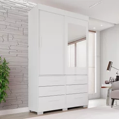 Guarda Roupa com Pés e Espelho 2 Portas 6 Gavetas Luana Branco