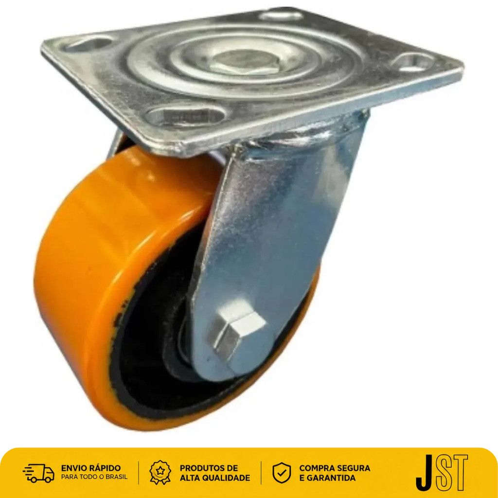Rodízio Giratório Poliuretano 4" 100mm 300kg JST Sem Freio para Carrinhos