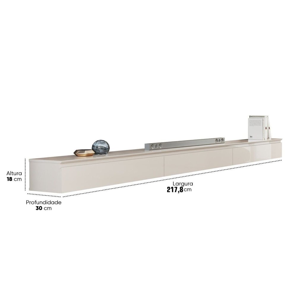 Rack Suspenso para TV até 75 Polegadas 100% MDF 217,8cm 3 Gavetas Aspen 2.17 Bege Off White 217.8 · foto 2