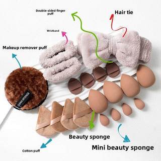 Kit com 20 Pçs Pó Puff e Esponjas de Maquiagem, Conjunto de Ferramentas de Beleza, Esponja Macia para Lavar Rosto e Apli