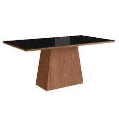 Mesa para Sala de Jantar 160x90cm com Vidro Lapidado Preto/Canela Canela/Preto