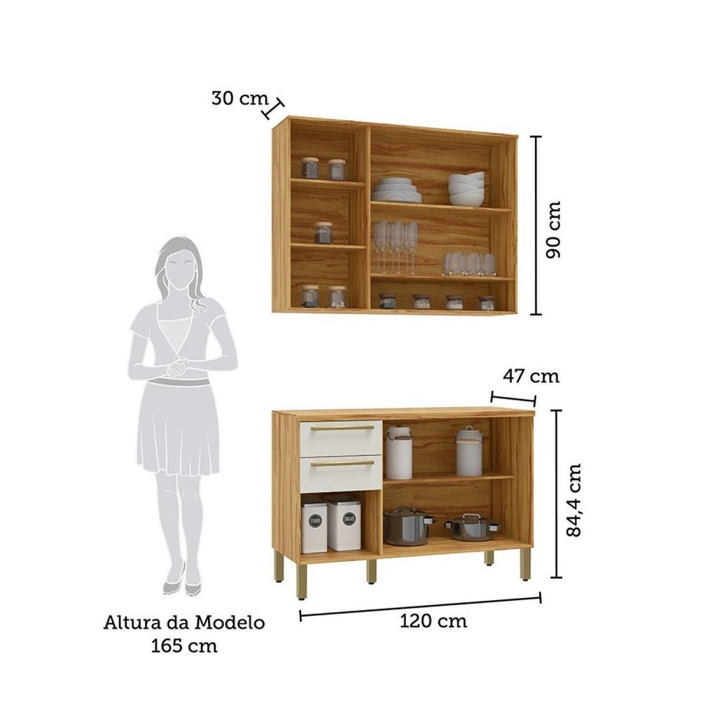 Armário de Cozinha Compacta Modulada 2 Peças 6 Portas com Tampo e Vidro 100% MDF Itália Espresso Móveis · foto 2