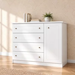 Cômoda Estilo Americano 1 Porta 4 Gavetas Corrediças Telescópicas Nova York Branco HP
