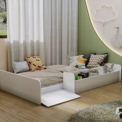 Cama Montessoriana Infantil com Nicho e Rampa CA030 Branco Yescasa Branco