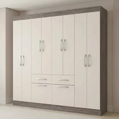 Guarda Roupa Casal 8 Portas 2 Gavetas 2 Basculantes Rubi Yescasa Off White/Castanho Offwhite Off White/Castanho