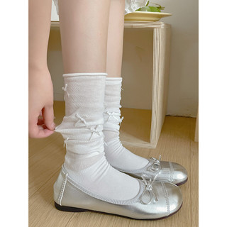 Meias de panturrilha estilo balé femininas verão fino laço branco meias de pilha de tubo médio meias doces coreanas