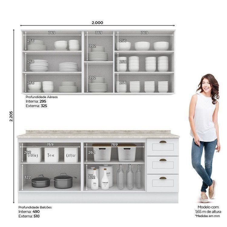 Cozinha Compacta Modulada 4 Peças Emily Espresso Móveis Branco/HP/Calcare Branco HP/Calcare · foto 2