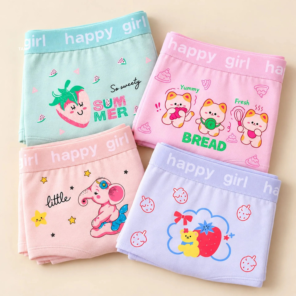 Kit 6 Calcinhas Boxer Infantil Feminina Menina Estampadas Confortáveis Cintura Elástica Moda Íntima Infantil