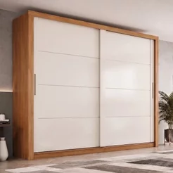 Guarda-Roupa Casal 2 Portas Deslizantes 4 Gavetas Palace Off White/Cinamomo Cinamomo/Off White