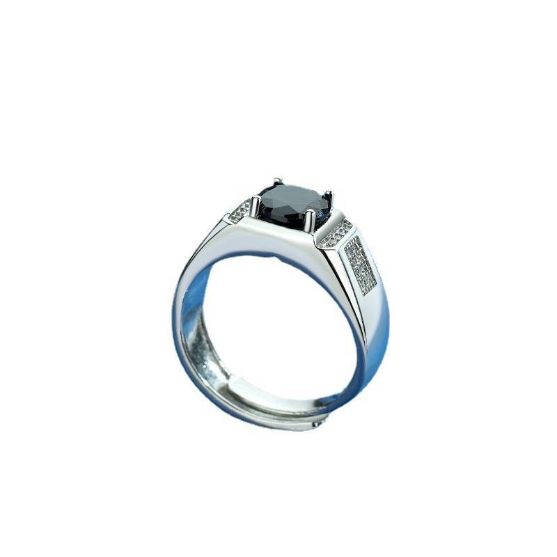 Anel masculino dominador de comércio exterior transfronteiriço, zircão preto, boca viva ajustável, suporte vazio áspero 
