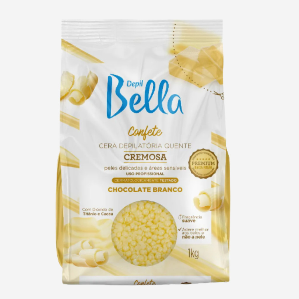 Cera Depil Bella Confete Chocolate Branco 1kg em Oferta na Shopee