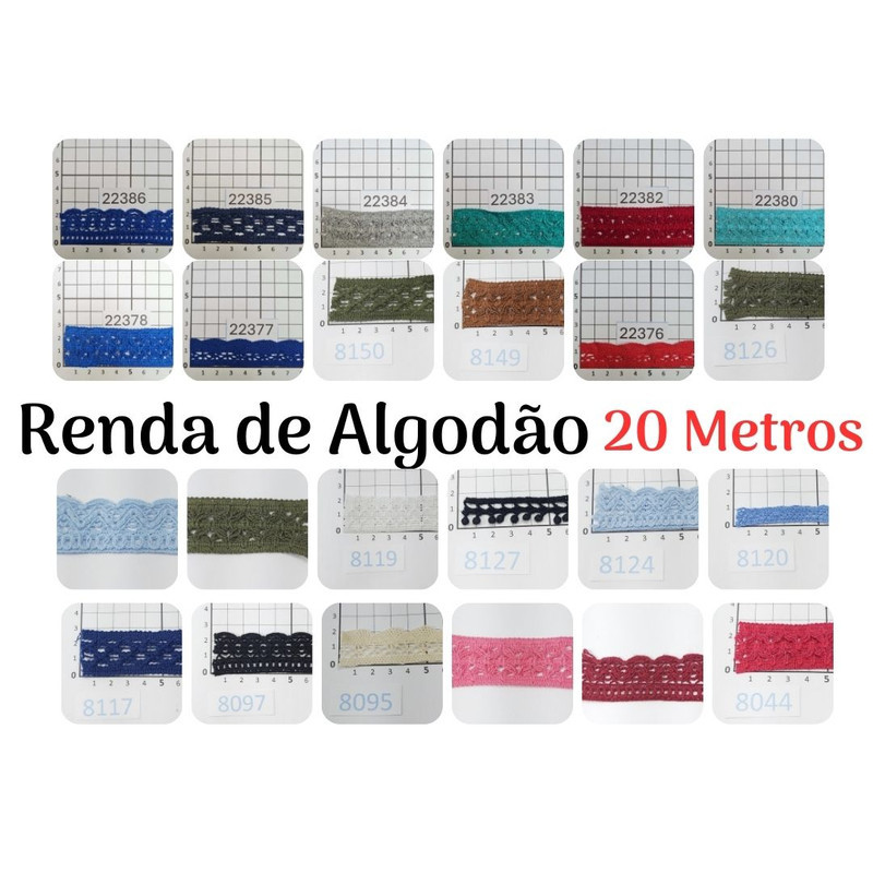 20m Renda Algodão 1cm, 1,5cm 2cm 2,2cm 2,5cm 2,7cm 2,8cm preto azul turqueza confecção roupas casaco RA2-20m