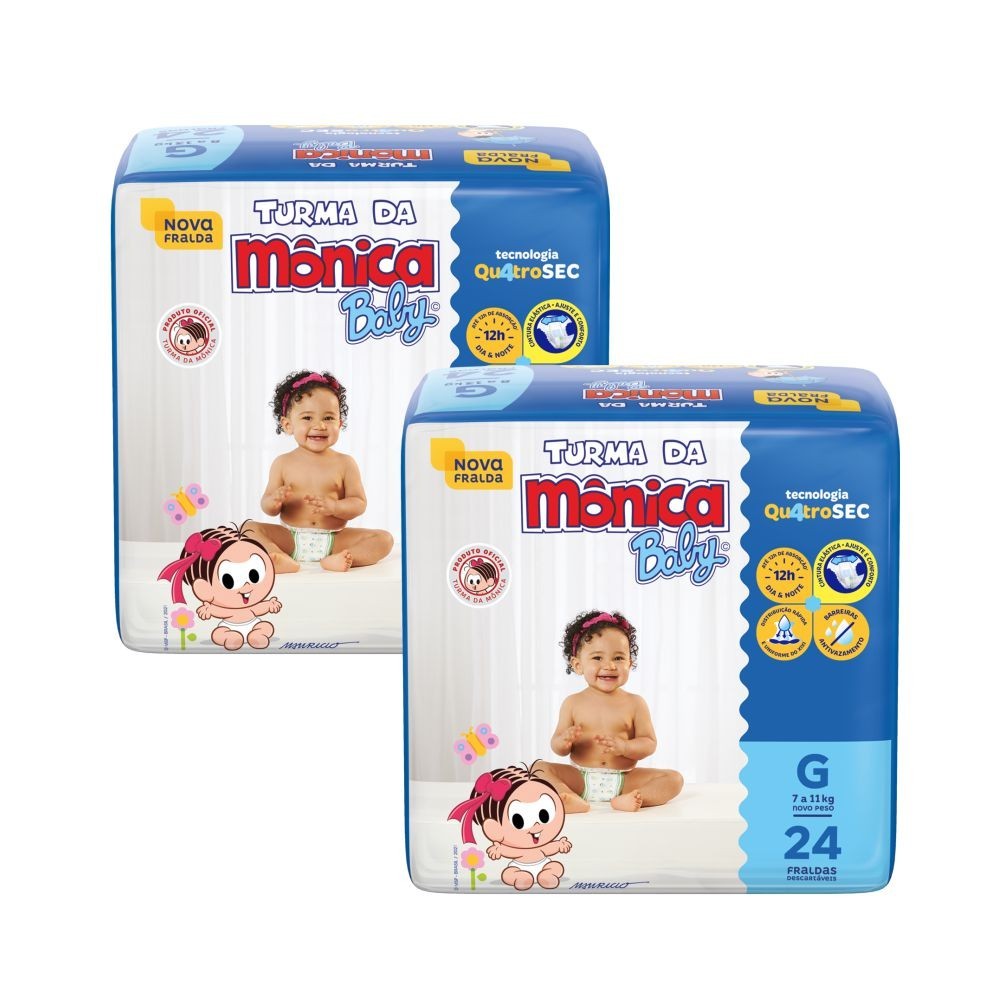 Kit 2x Fralda Turma da Monica Jumbo G Pacote c/24un