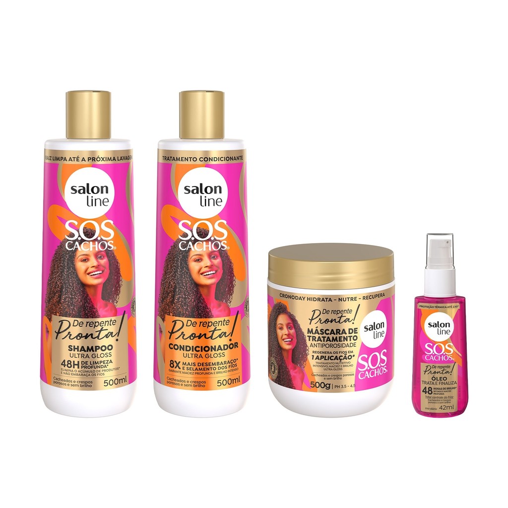 Kit Shampoo + Condicionador + Máscara e Óleo Reparador Antiporosidade SOS Cachos De Repente Pronta! em Oferta na Shopee