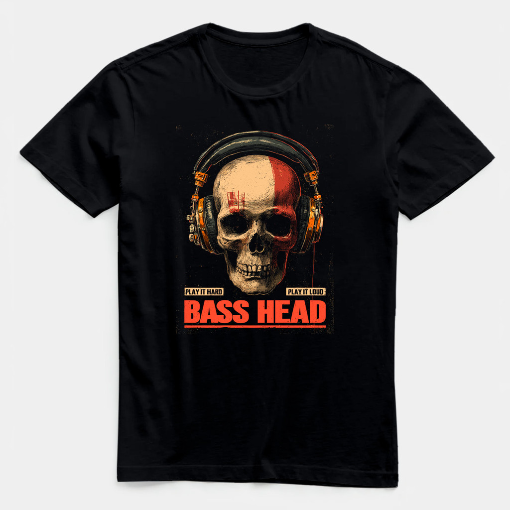 Camiseta Caveira Bass Head - Rock Heavy Metal - 100 % Algodão