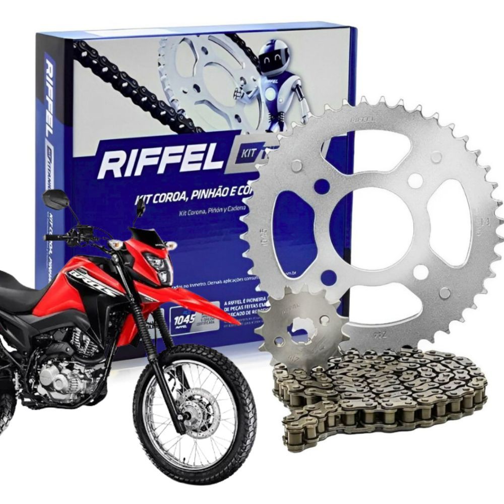 Kit Relação Tração Transmissão S/ Retentor Honda Bros 160 Xre 190 2015 a 2025 Original Riffel