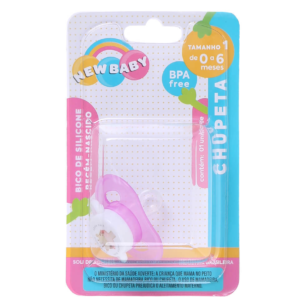 Chupeta Bebê New Baby Bico Reto Silicone Fase 1 Rosa em Oferta na Shopee