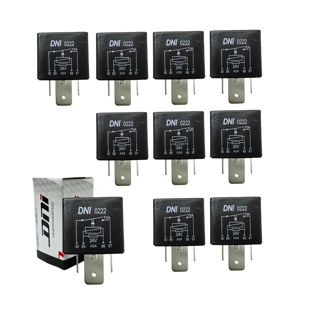 Kit 10 Rele Auxiliar Universal 70a 24v 4 Pinos Com Suporte DNI0222 Rele 70a Uso Geral