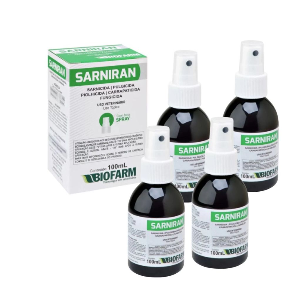 04 Sarniran 100ml Tratamento Contra Sarna em Cães e Gatos em Oferta na Shopee