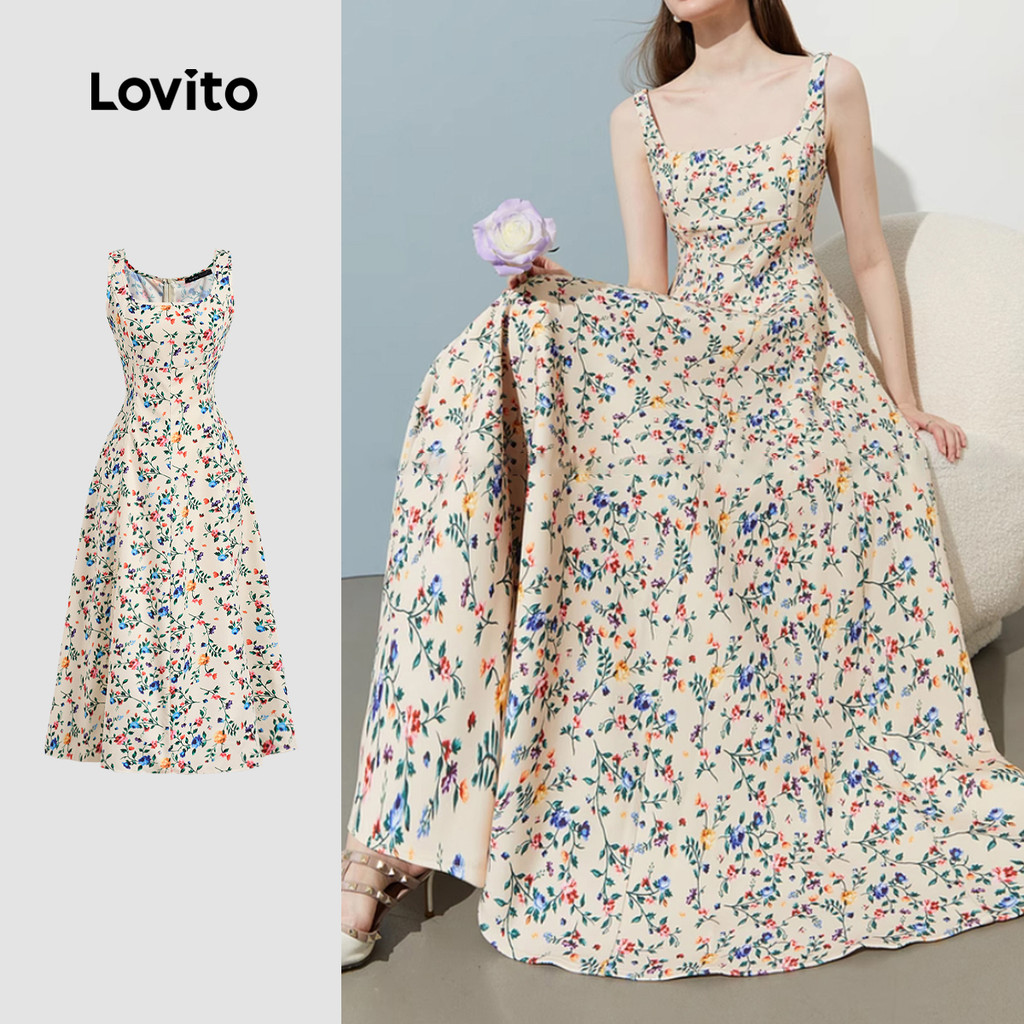 Lovito Vestido Casual Drapeado Vestido Primavera/Verão Para Mulheres L138AD1030 em Oferta na Shopee