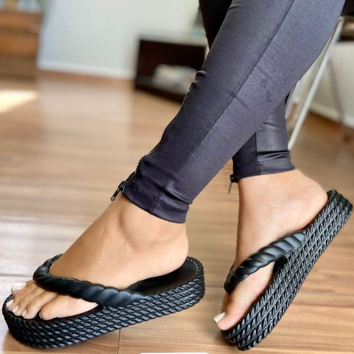 Chinelo Feminino Plataforma Trançado Ortopédico Confortável