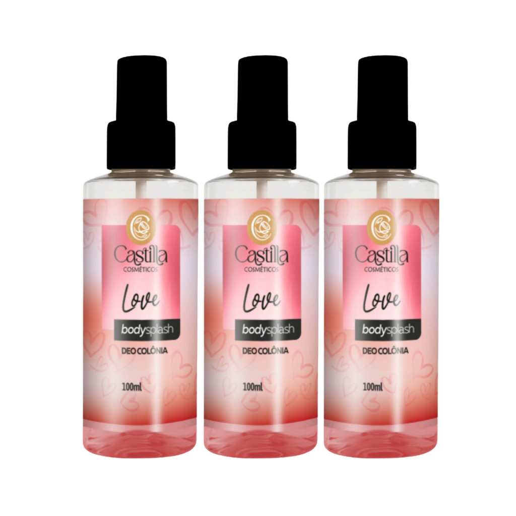 Kit 3 Body Splash Love Castilla Cosméticos 100mL | Deo Colônia Feminina Floral Frutado Sofisticado