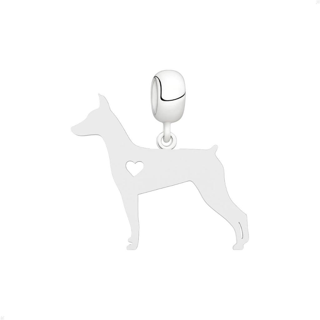 Berloque Pingente Prata 925 Cachorro Cão Doberman