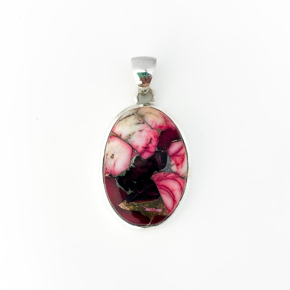 Pingente Oval Pedra Dalia Rosa Turquesa Prata 925 Dalia Rosa Turquesa