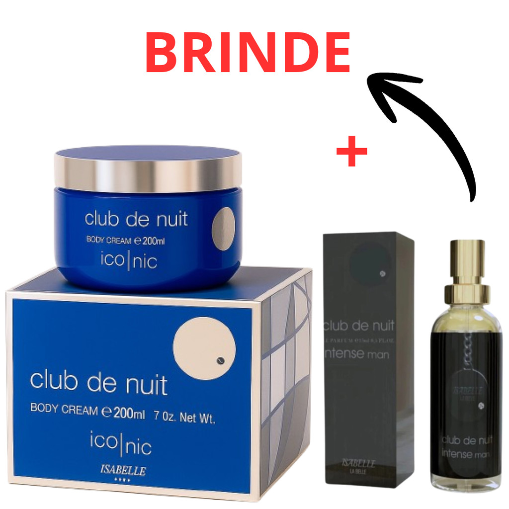 Kit Creme Club de Nuit Iconic Pote e + Perfume Arabe Club de Nuit Intense Man Hidratante Corporal