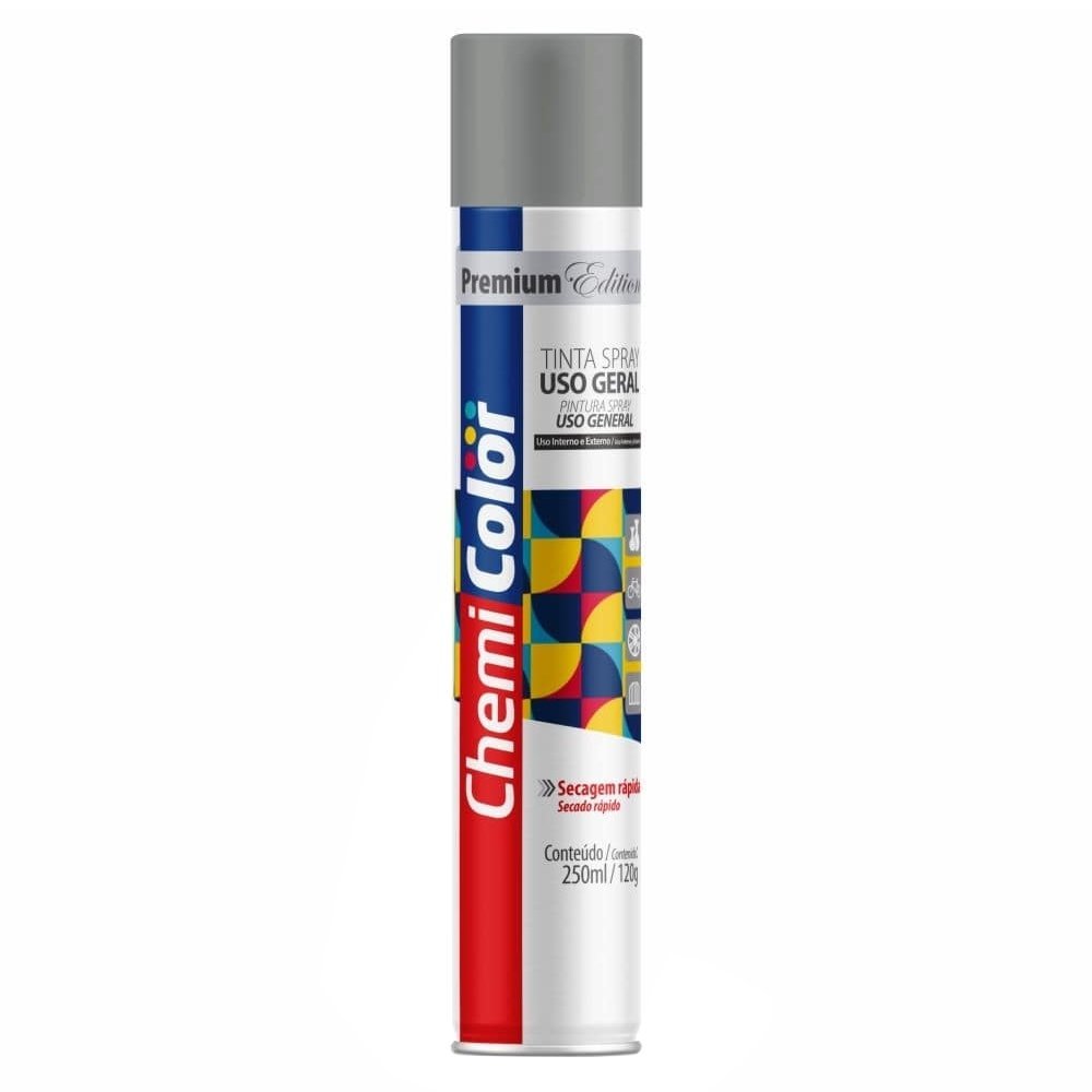 Tinta Spray Chemicolor Uso Geral Cinza Escuro 250ml em Oferta na Shopee