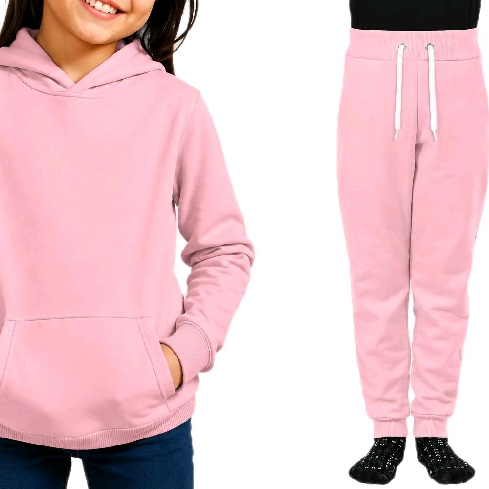 Conjunto Moletom Infantil Canguru Flanelado Com Capuz Blusa e Calça Jogger Confortável Inverno Menina
