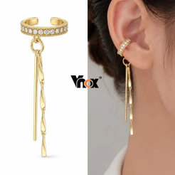 Punhos De Orelha Com Corrente De Borla De Zircônia Banhados A Ouro Vnox Para Mulheres , Clipes Abertos Esquerdo/Direito