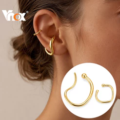 Conjunto De 2 Punhos De Orelha Circulares Geométricos Dourados Minimalistas Vnox , Clipes De Argola Sem Piercing Para El