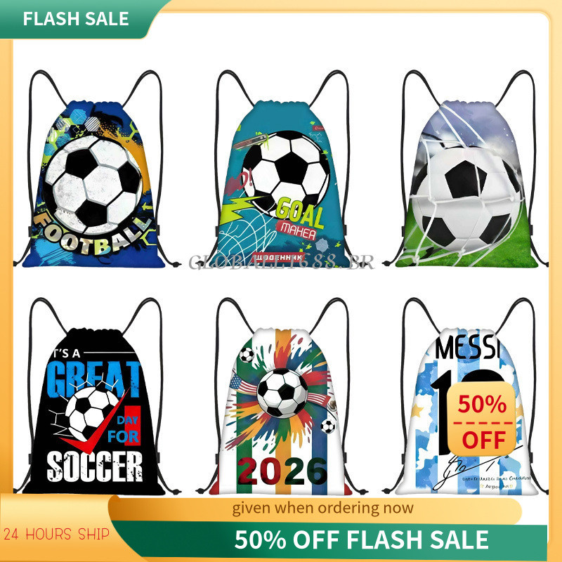 {ESTOQUE PRONTO} 2026 Tema da Copa do Mundo Novo Estilo Bolsa com Cordão de Futebol Armazenamento Bolsa de Pano Oxford