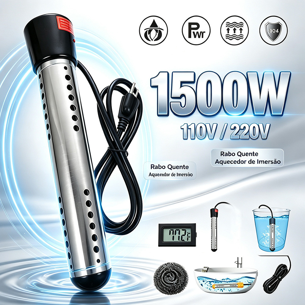 Aquecedor De Água De Imersão 1500w Portátil Com Termômetro-IBOA