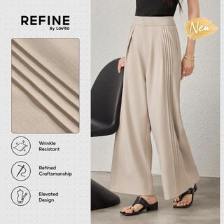 (New Arrival) (Refine by Lovito) Calça Social Tecido Rígido Pregas Finas Bolso Cáqui Claro Trabalho PTR42P1D006