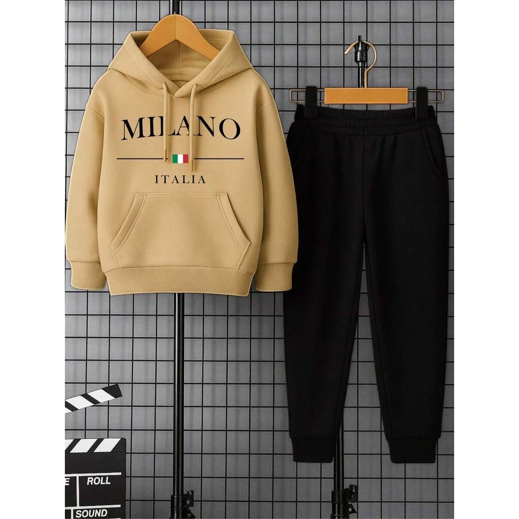 Conjunto Moletom Infantil Milano Blusa de Frio Canguru + Calça Blusao Premium Com Capuz e Cordão Ajustavel 2 até 16